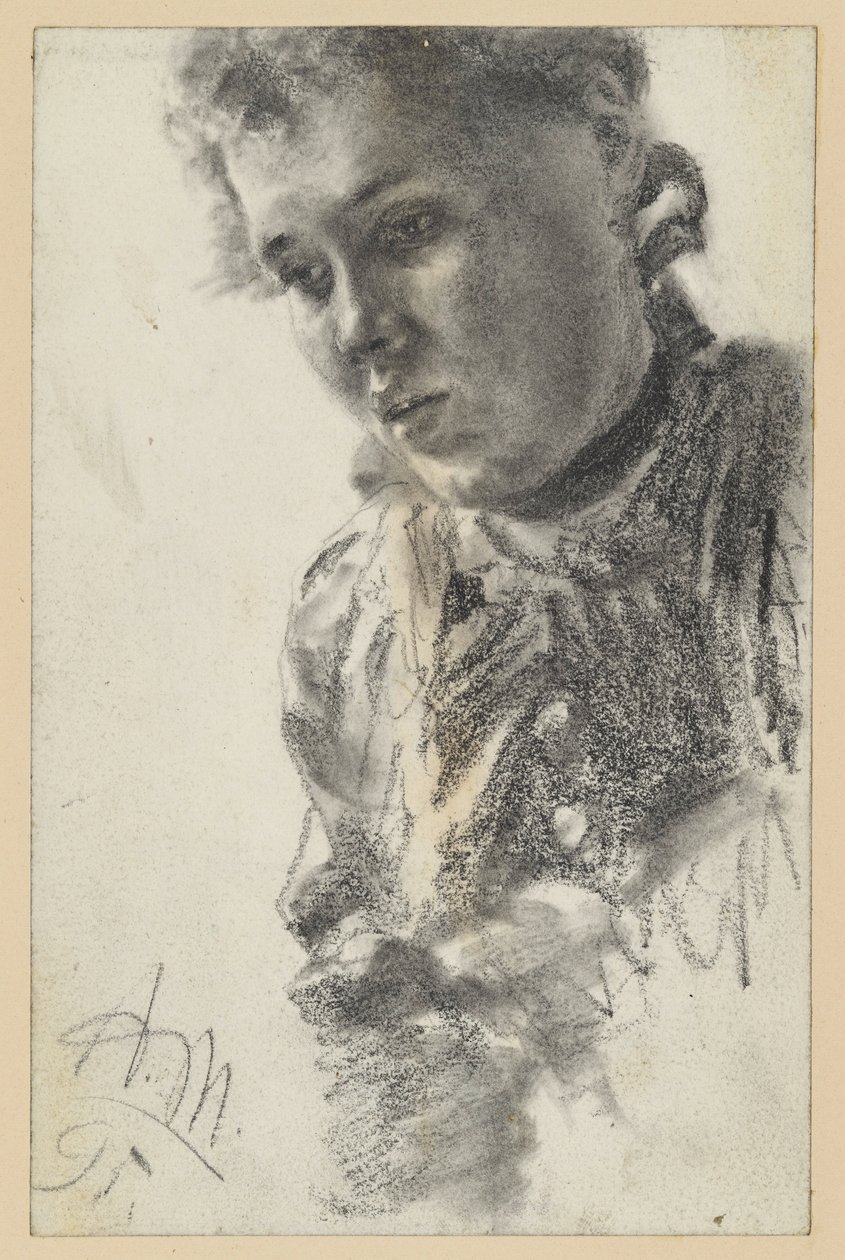 Female Bust Facing Left, Head Inclined by Adolph Menzel