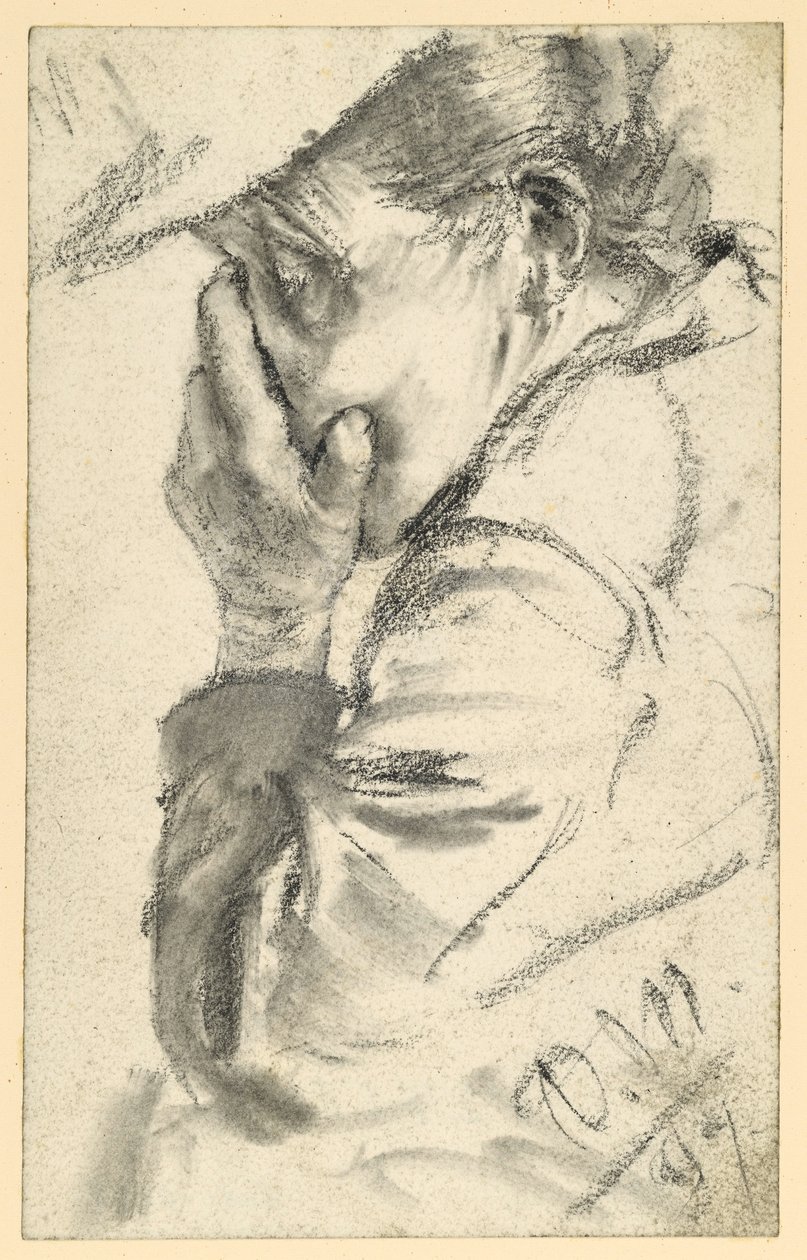 Weeping Old Woman, Face Pressed into Hand, Bust to the Left by Adolph Menzel