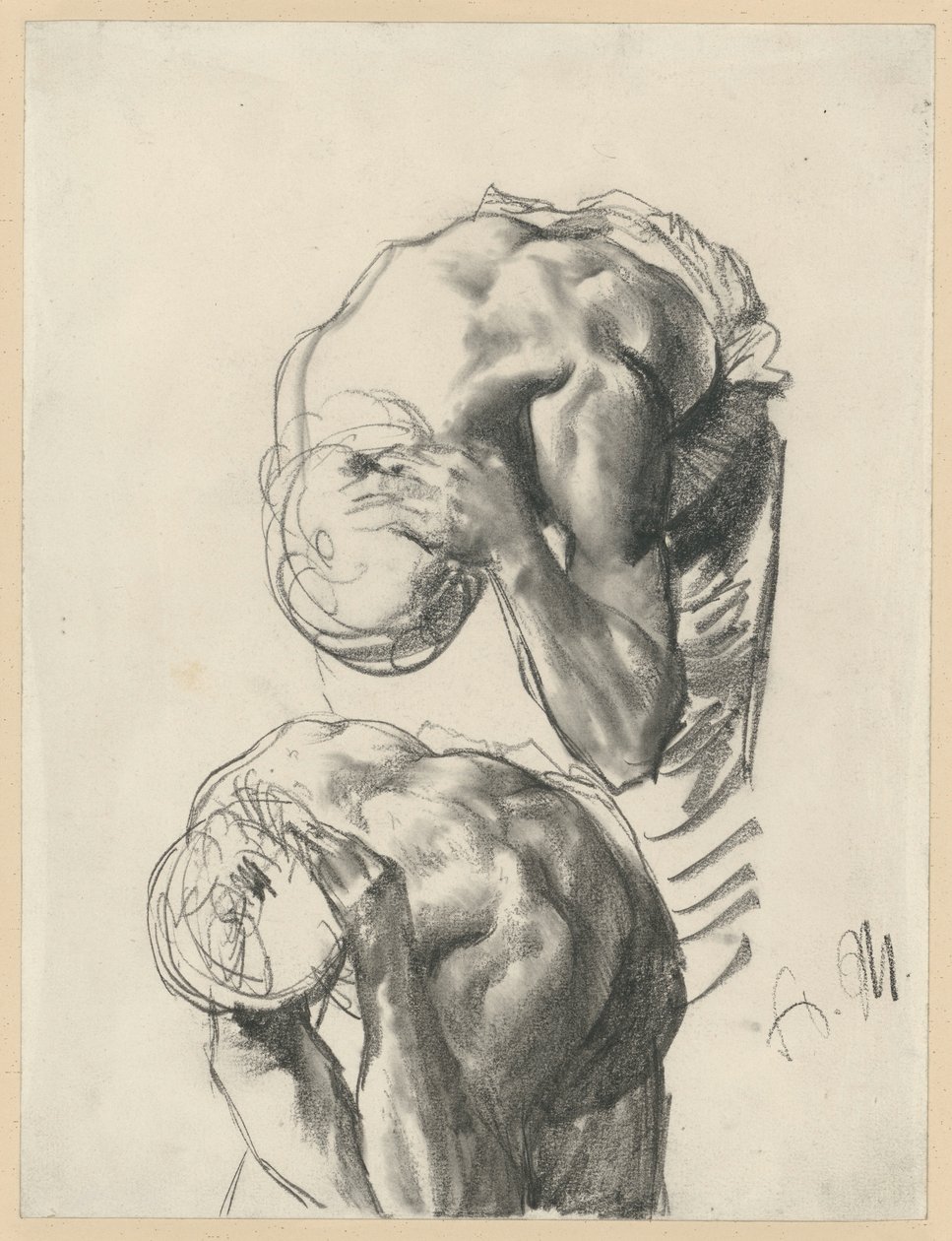 Two Studies: Worker Washing Himself. Study for “The Iron Rolling Mill. Modern Cyclopes” by Adolph Menzel