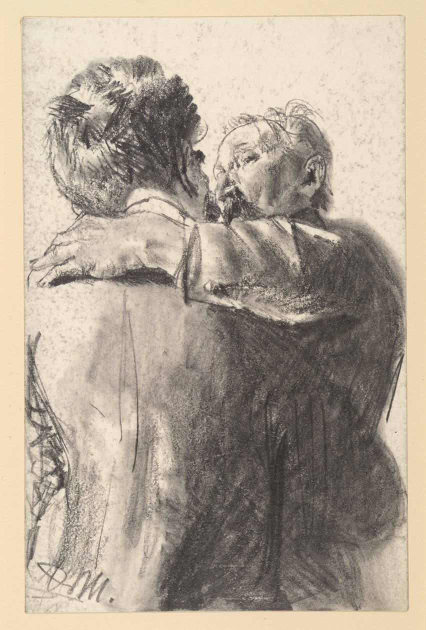Two Embracing Men, Seen from the Back and Side by Adolph Menzel