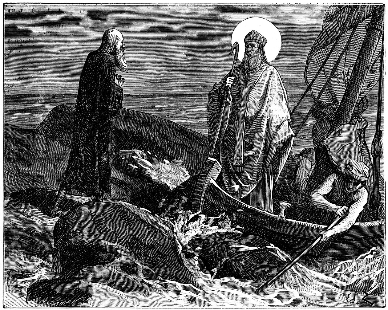 Saint Malo or Saint Maclou at the bow of his boat by Adolphe Gusman