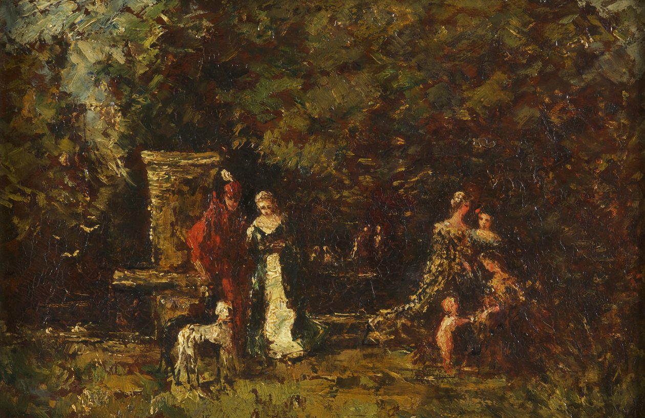 Elegant Figures in a Woodland Glade by Adolphe Joseph Thomas Monticelli