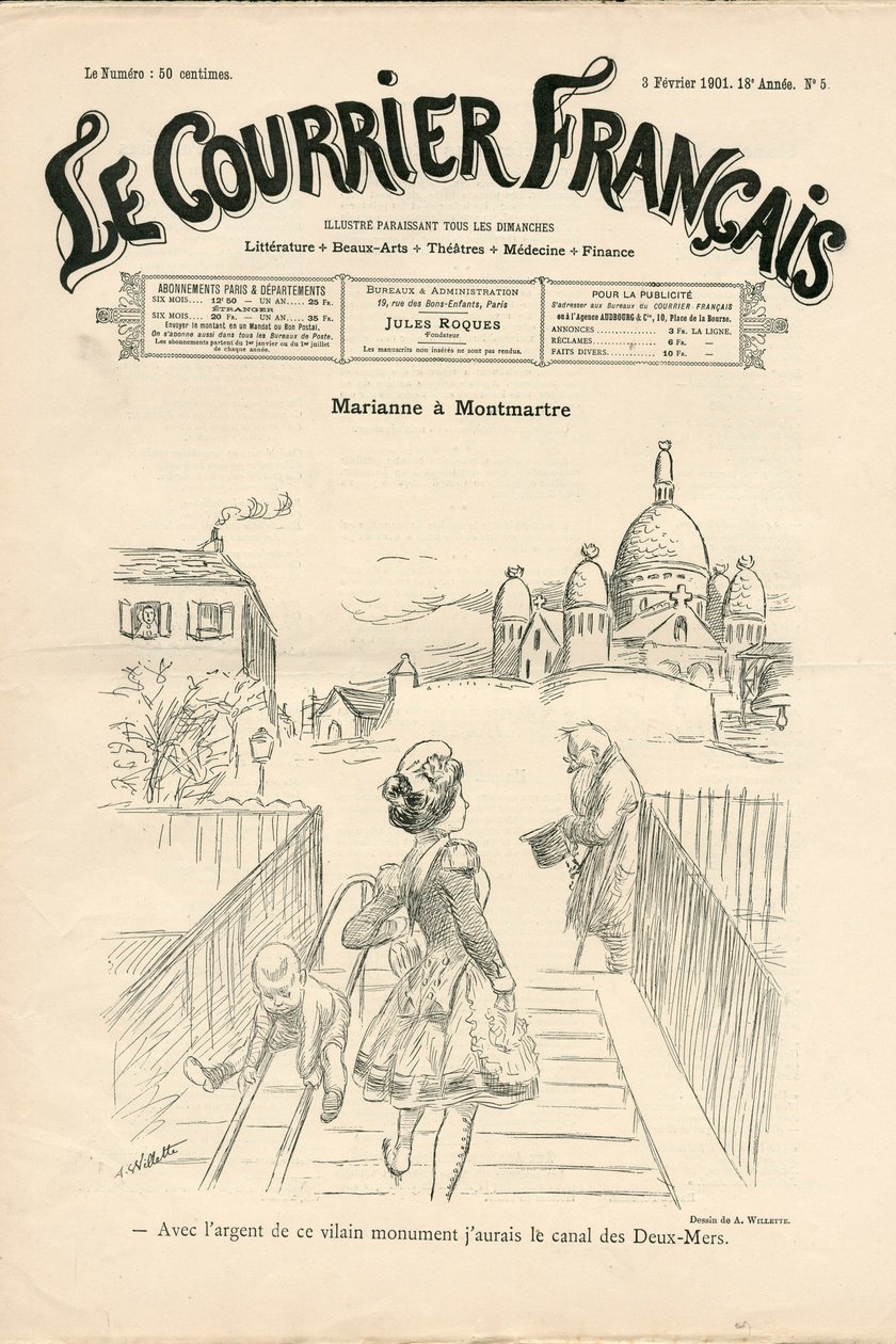 Cover of Le Courrier français, number 5, Satirical in B & W by Adolphe Leon Willette