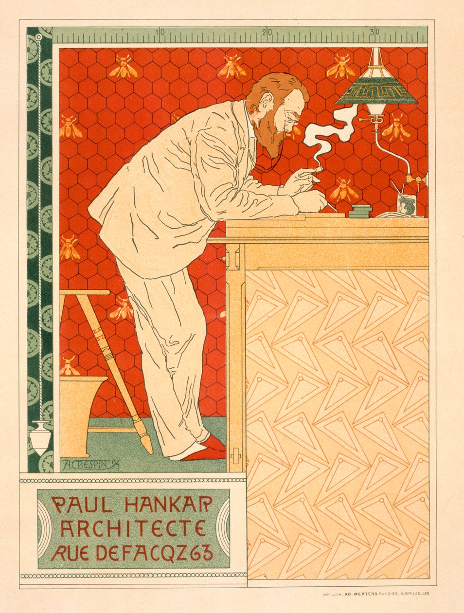 Reproduction of a Poster Advertising the Architectural Practice of Paul Hankar, 1894 by Adolphe Louis Charles Crespin