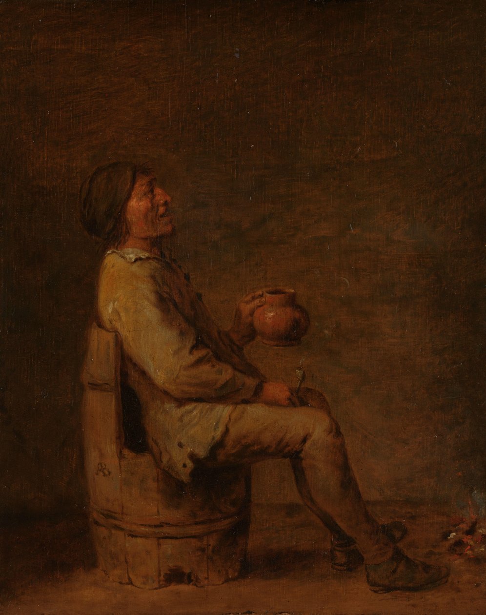 Man Seated Holding a Pipe and a Jug in an Interior by Adriaen Brouwer (possibly copy after)