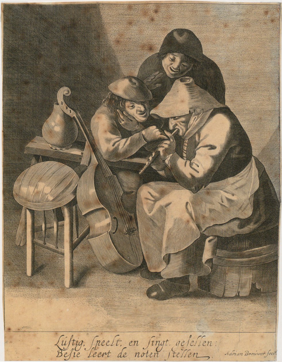 Flute Player and Two Peasants by Adriaen Brouwer