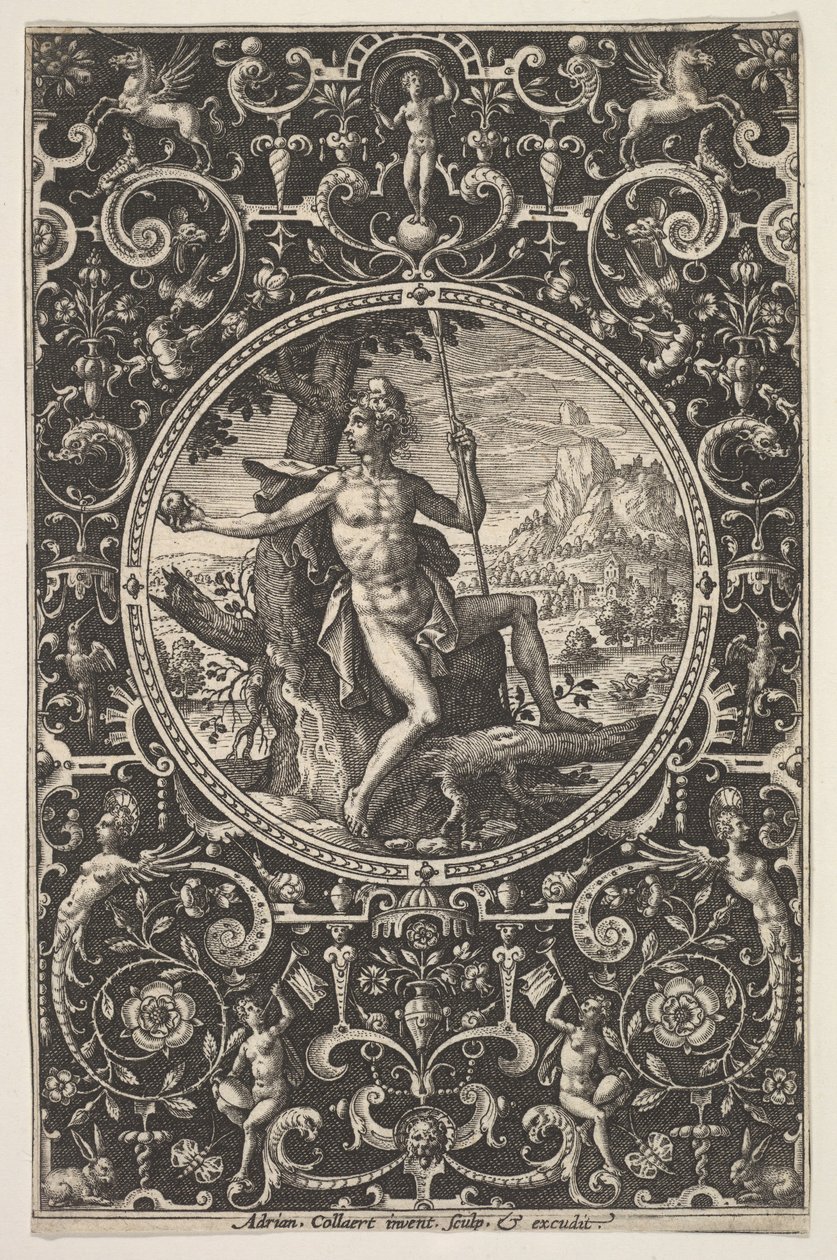 Paris in a Decorative Frame with Grotesques by Adriaen Collaert