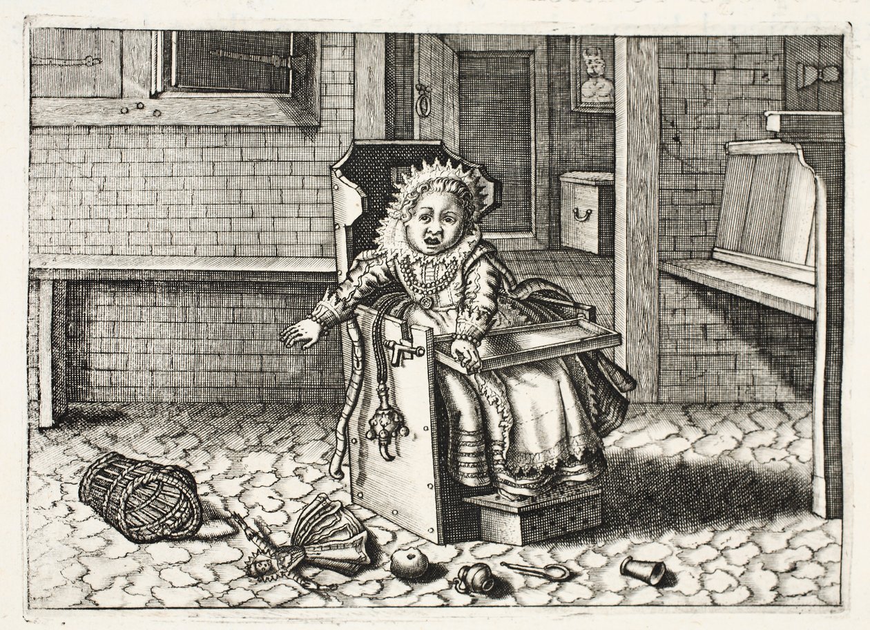 Baby crying for its toys, illustration from 