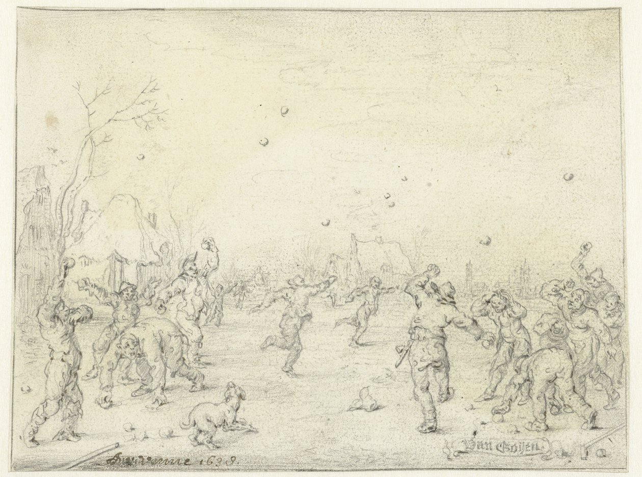 Men and Boys Throwing Snowballs by Adriaen Pietersz van de Venne
