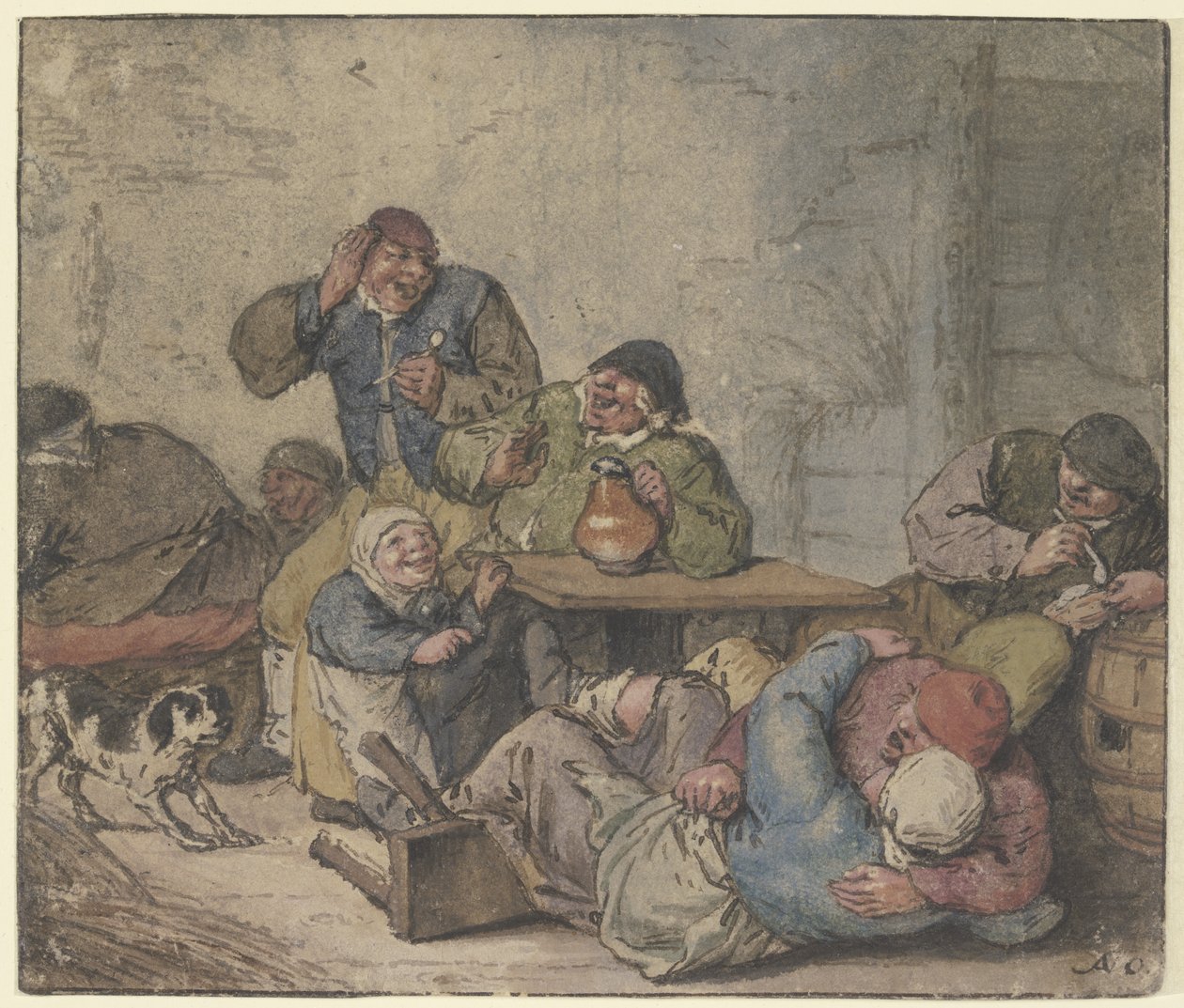 Reveling Peasants in the Tavern by Adriaen van Ostade