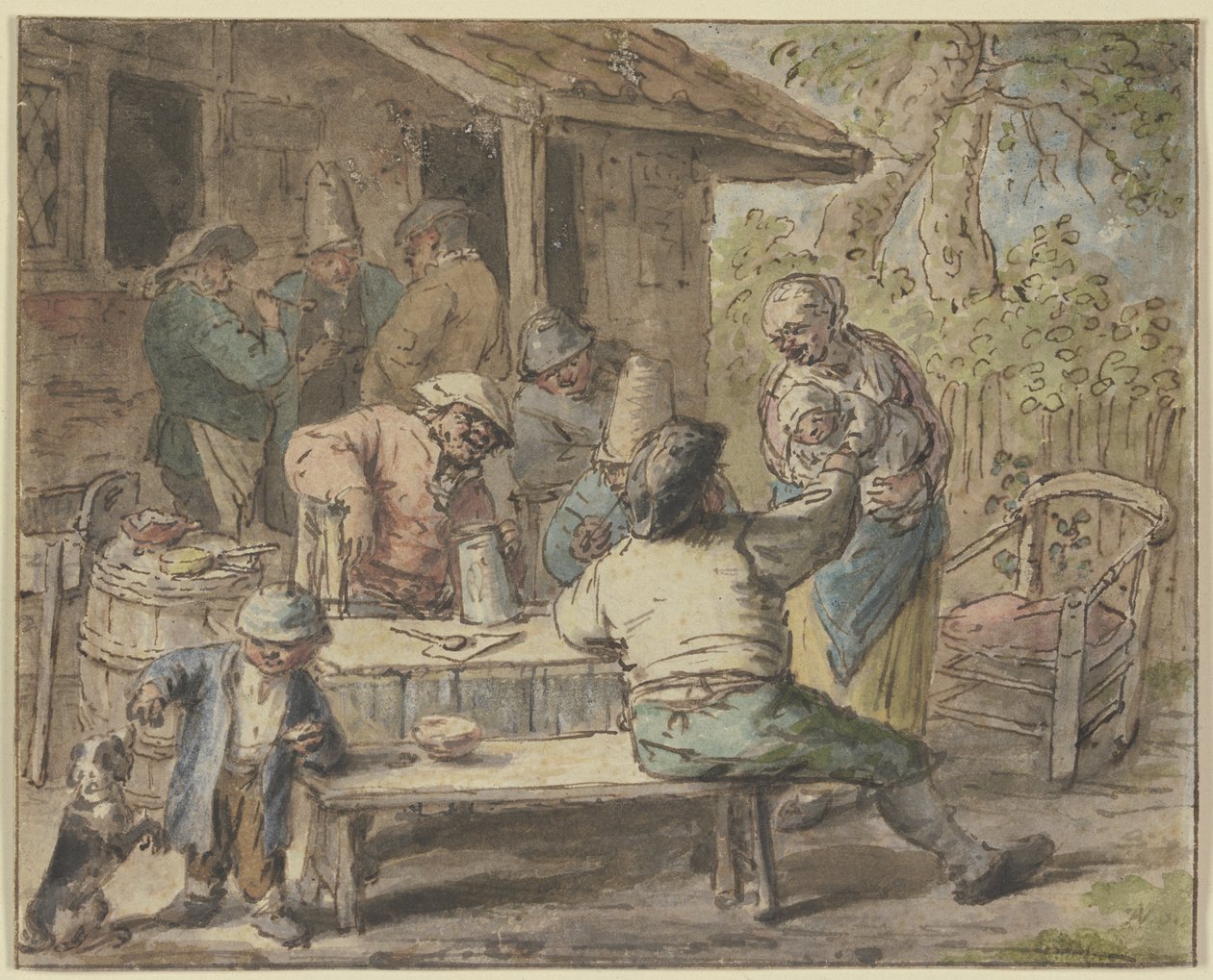Farmers with Children in Front of a House by Adriaen van Ostade