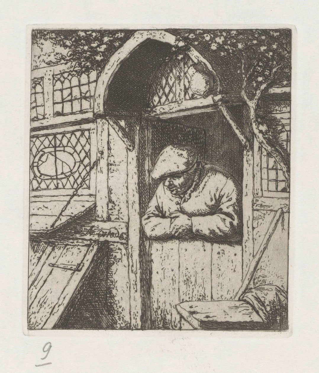 Farmer leaning on lower door by Adriaen van Ostade