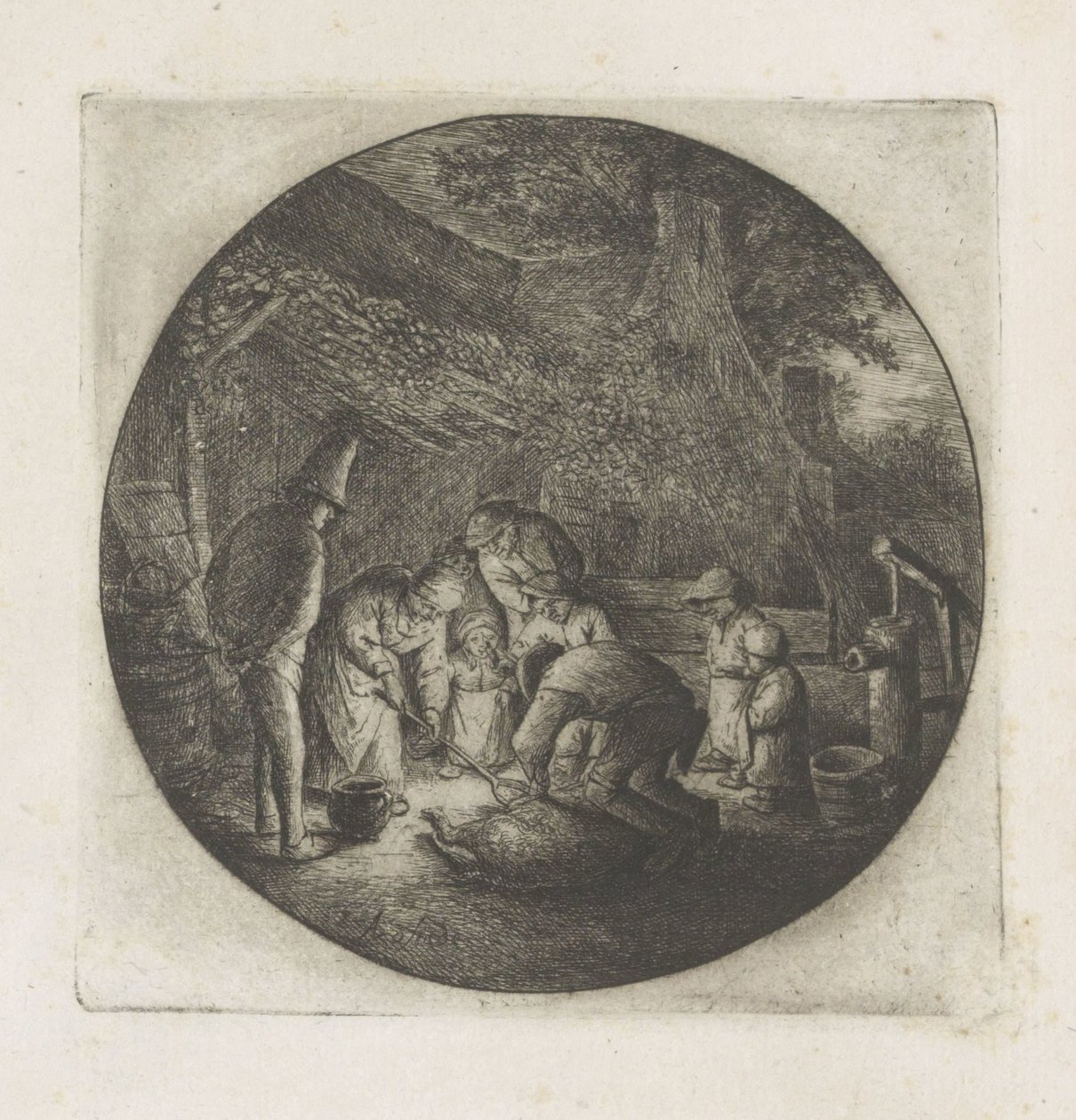 Peasant Family Slaughtering a Pig by Adriaen van Ostade