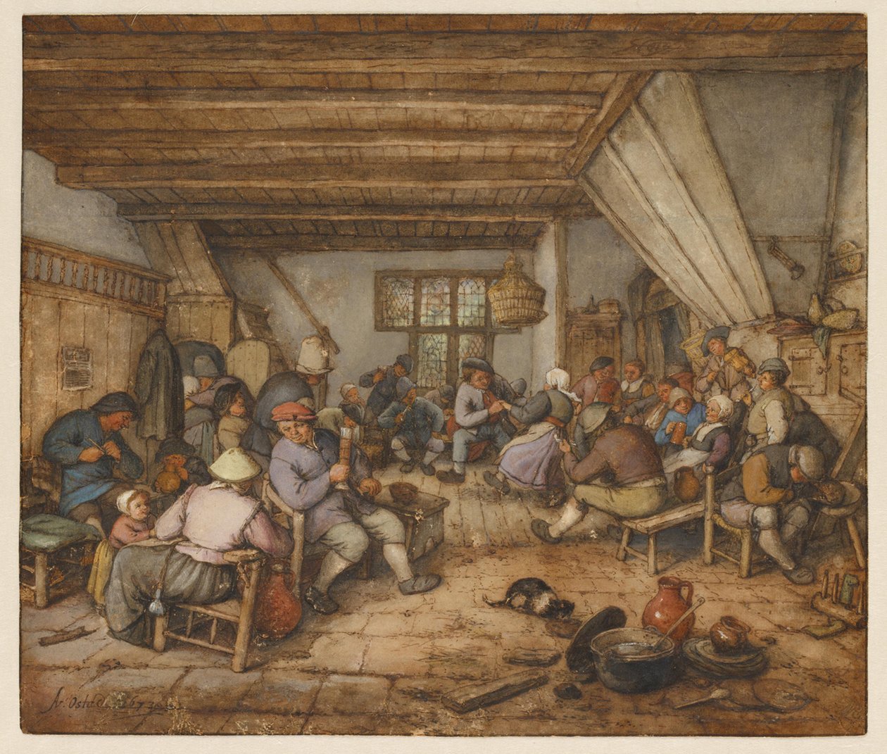Feasting Peasants in an Inn by Adriaen van Ostade