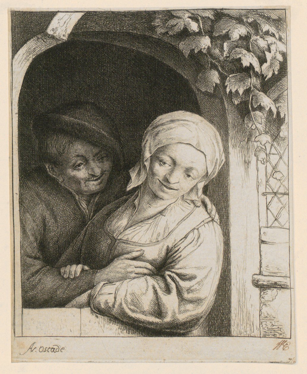 Rural Tenderness - Peasant Couple in a Doorway by Adriaen van Ostade