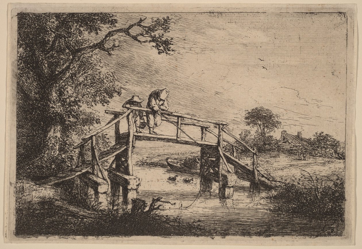 Landscape with a Bridge and Two Fishermen by Adriaen van Ostade