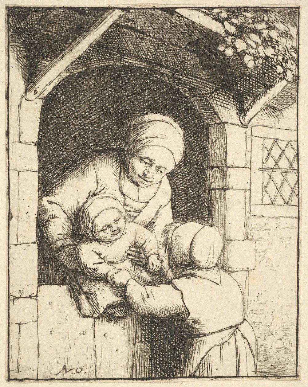 Little Girl Playing with a Baby in its Mother