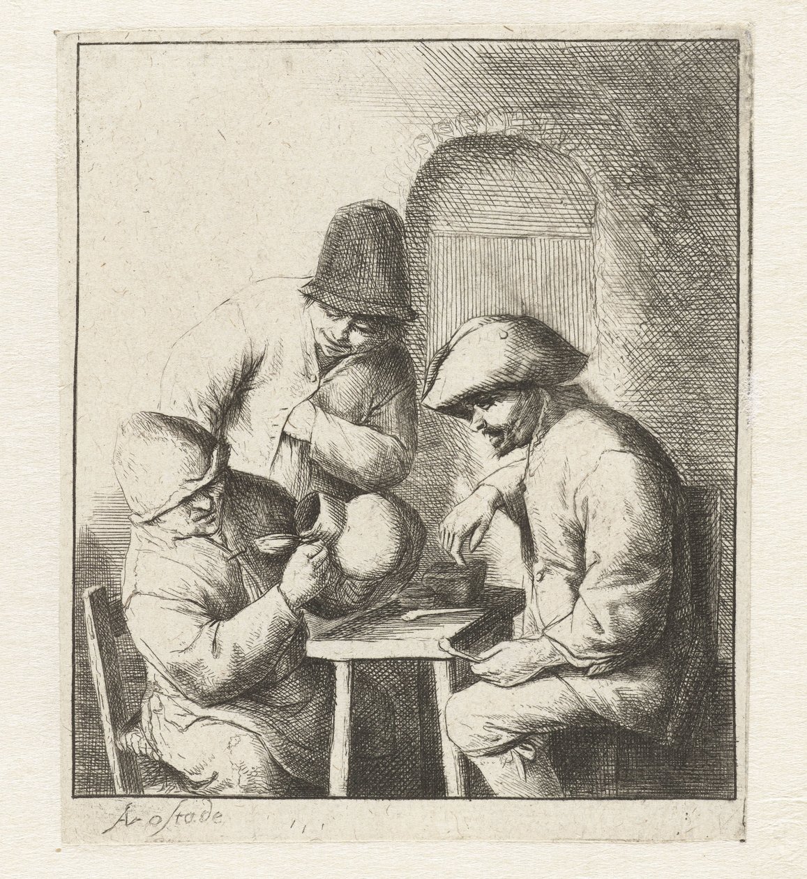 Man Looking into an Empty Jug, Two Men Watching by Adriaen van Ostade