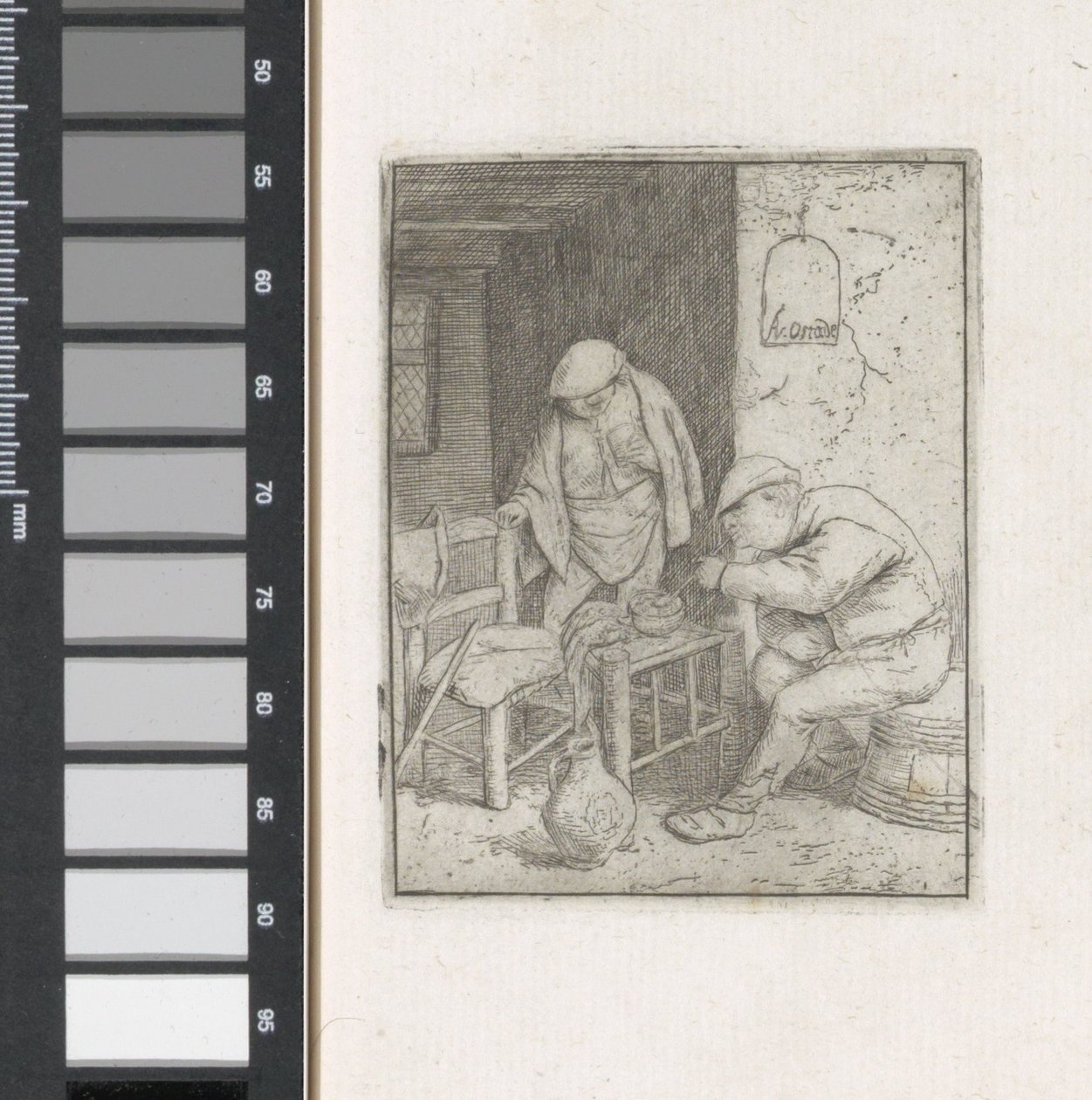 Man lighting a pipe in an interior by Adriaen van Ostade
