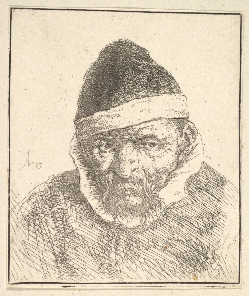 Old Man with White Collar and Pointed Hat by Adriaen van Ostade