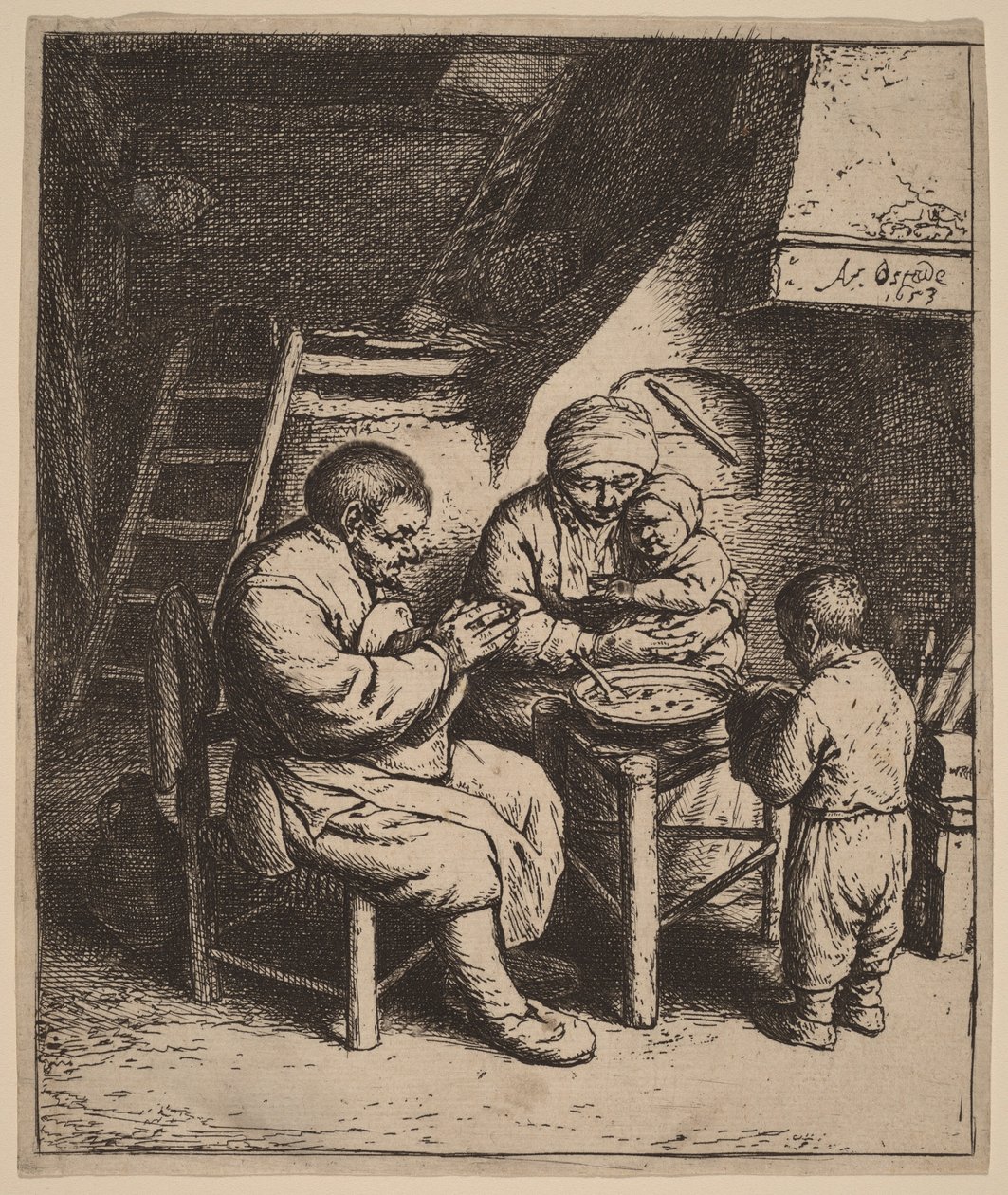 Peasant Family Praying Before a Meal by Adriaen van Ostade