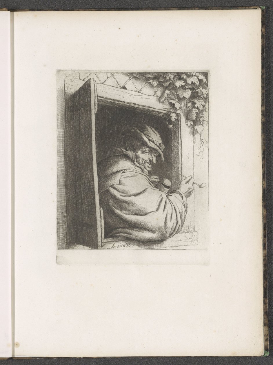 Smoking Man in a Window Opening by Adriaen van Ostade