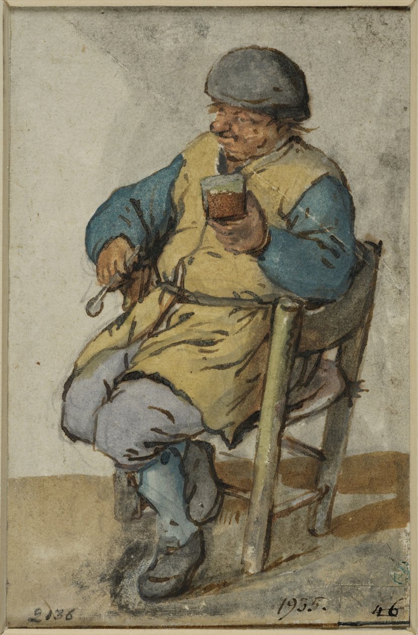 Seated Peasant, Holding a Glass of Beer by Adriaen van Ostade