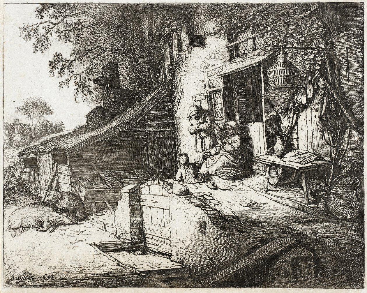 The Woman Spinning by Adriaen van Ostade