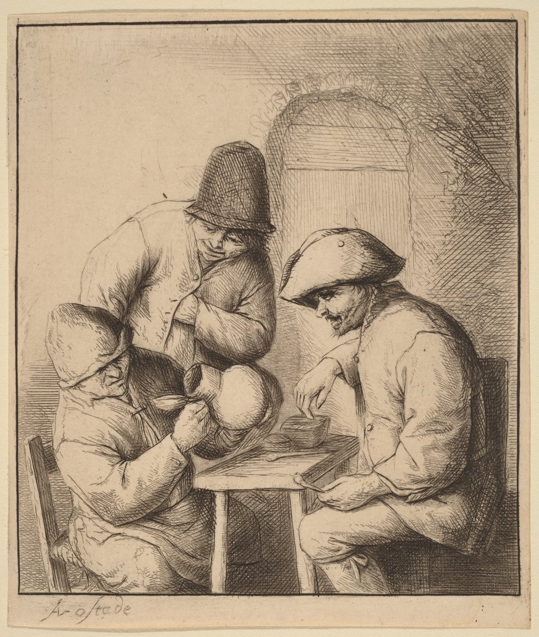 Three Peasants at an Inn, One Looking Down a Jug by Adriaen van Ostade