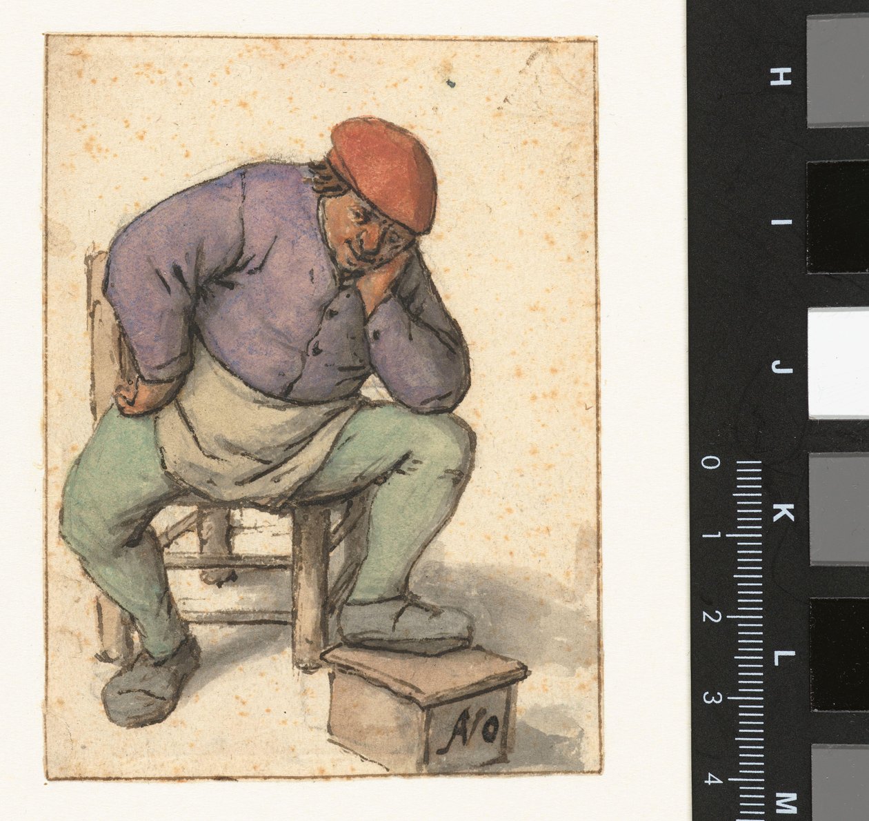 Seated Man Resting His Left Foot on a Foot Warmer by Adriaen van Ostade