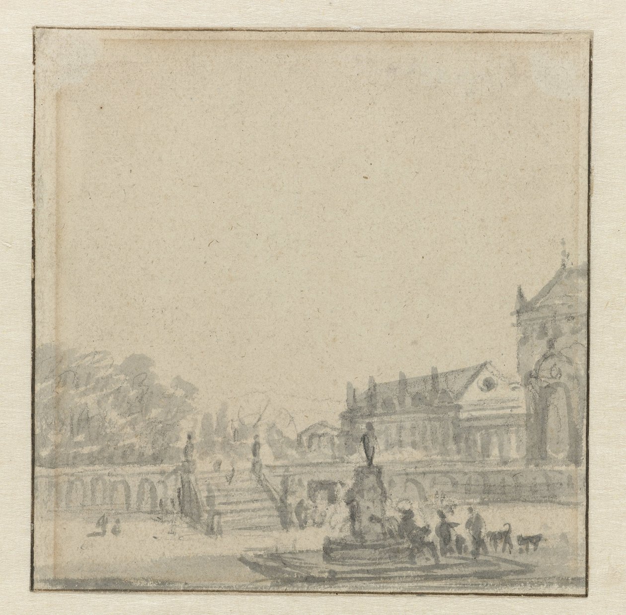 Courtyard of a Palace with a Fountain by Adriaen van de Velde (possibly)