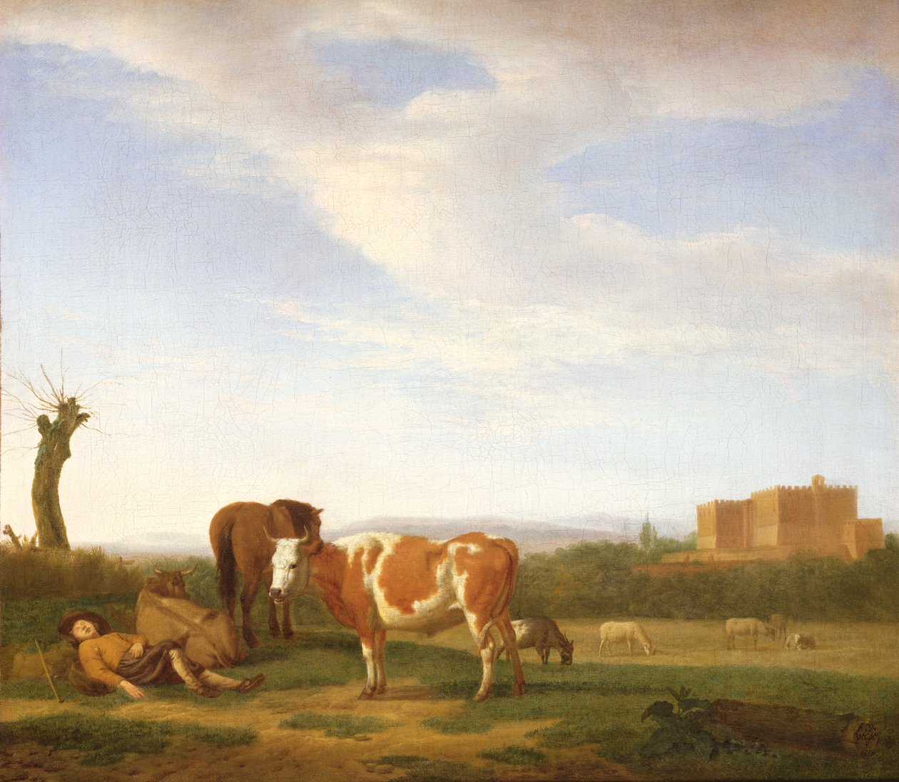 A Pastoral Landscape with a Sleeping Herdsman by Adriaen van de Velde