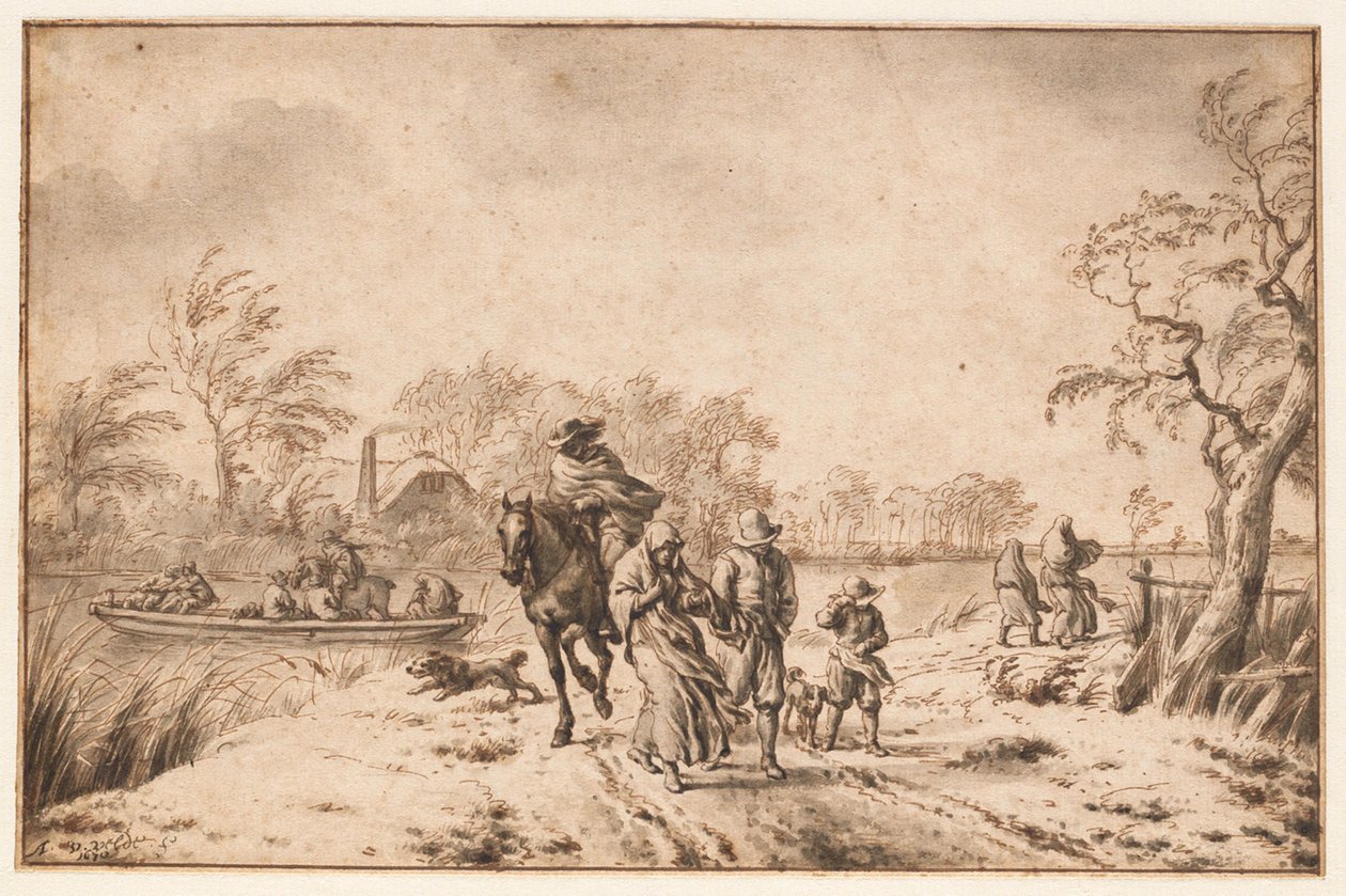 Autumn Landscape with Travelers and Ferry by Adriaen van de Velde