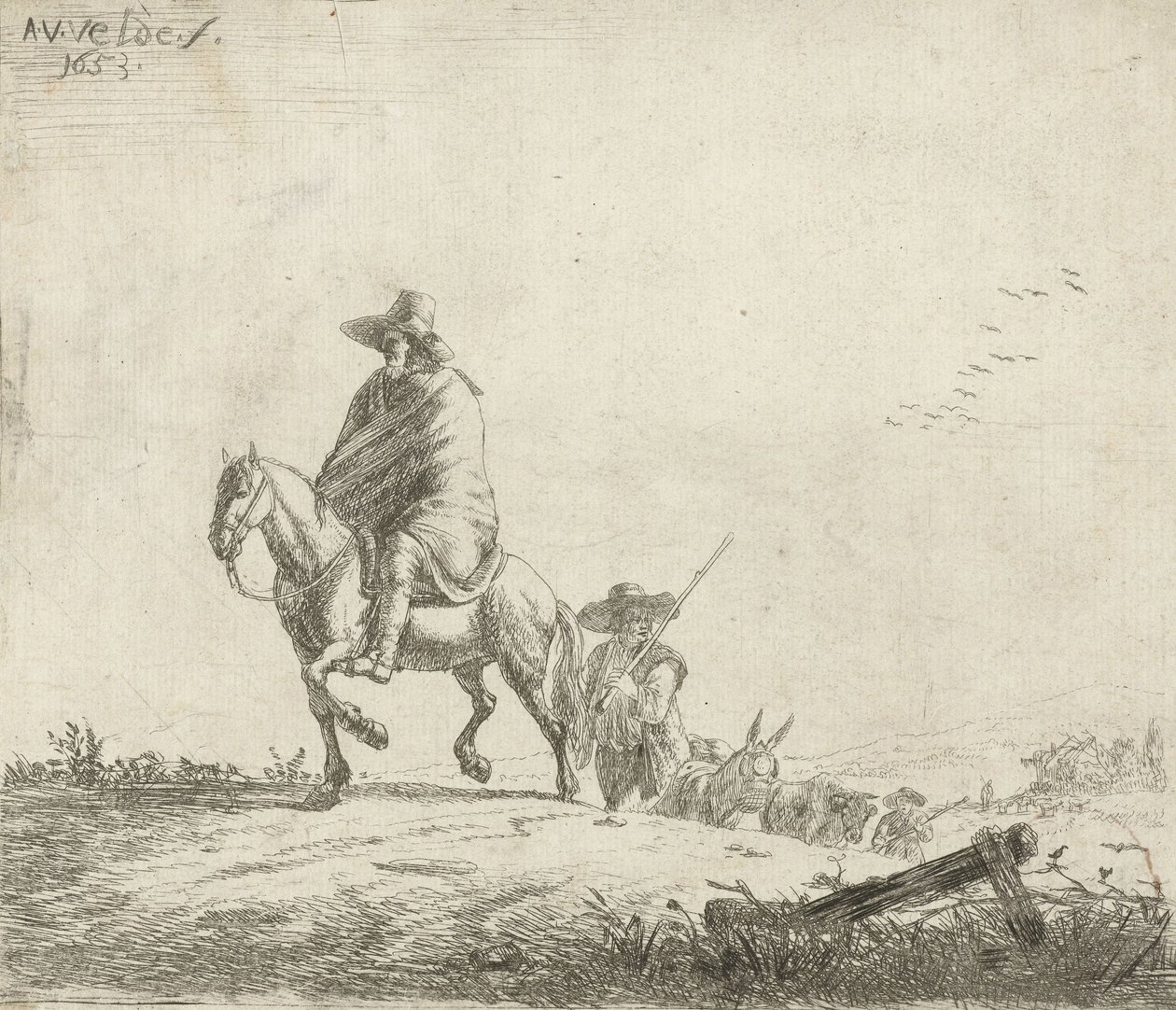 Rider and Herdsman with Cattle on a Dirt Road by Adriaen van de Velde