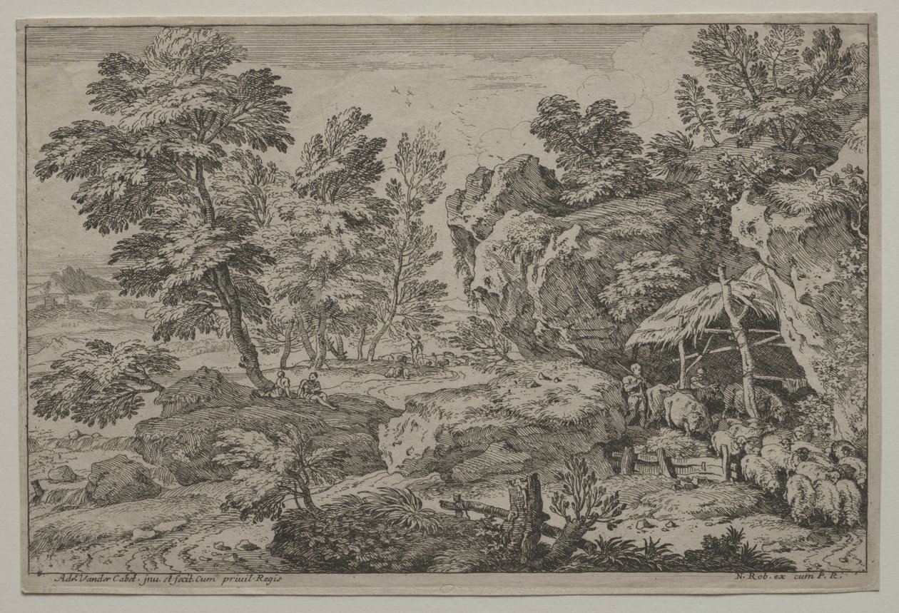 Landscape with Shepherds and Two Flocks by Adrian van der Cabel