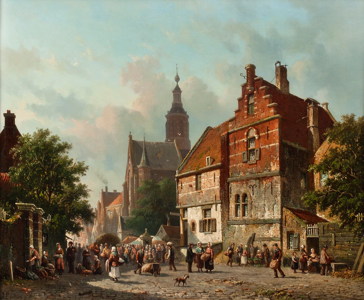 A Dutch Market in the Summertime by Adrianus Eversen