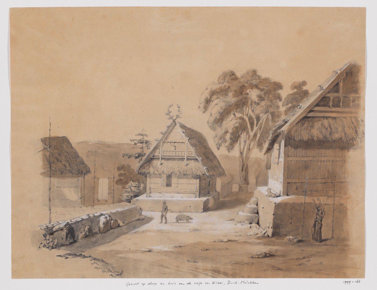 View of the Village and House of the Raja of Kisar, South Moluccas by Adrianus Johannes Bik