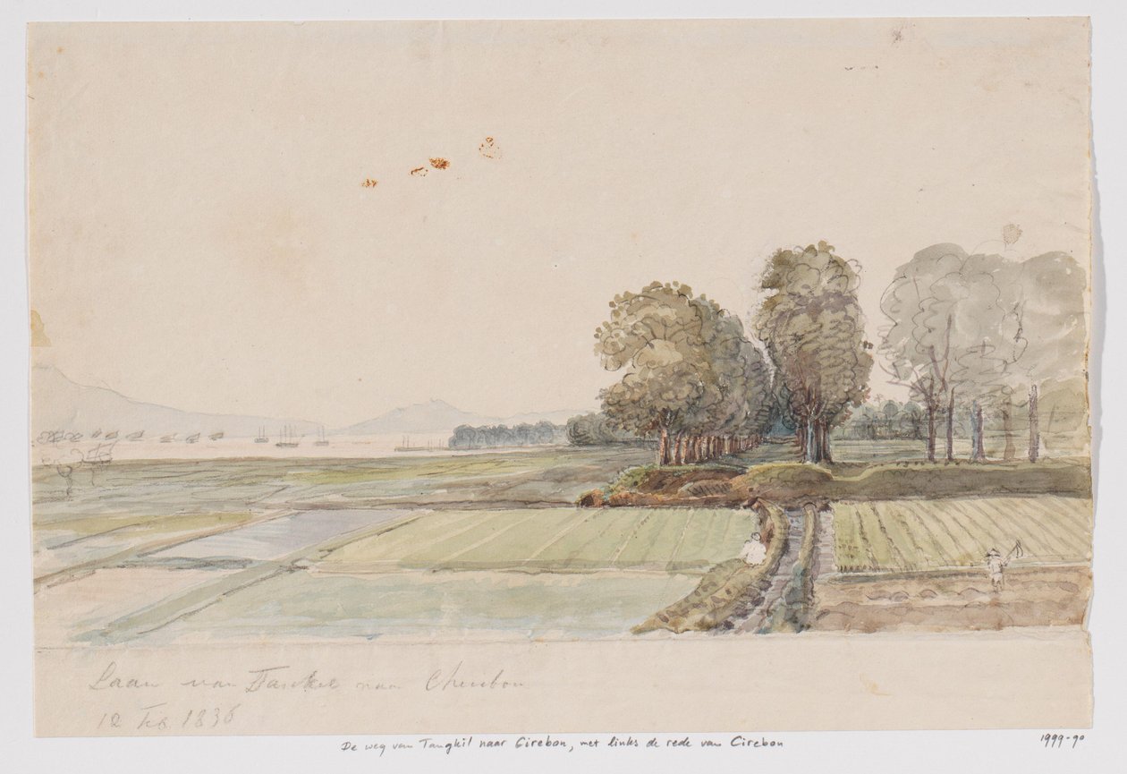 Landscape with Road from Tangkil to Cirebon and View of the Roadstead of Cirebon, West Java by Adrianus Johannes Bik
