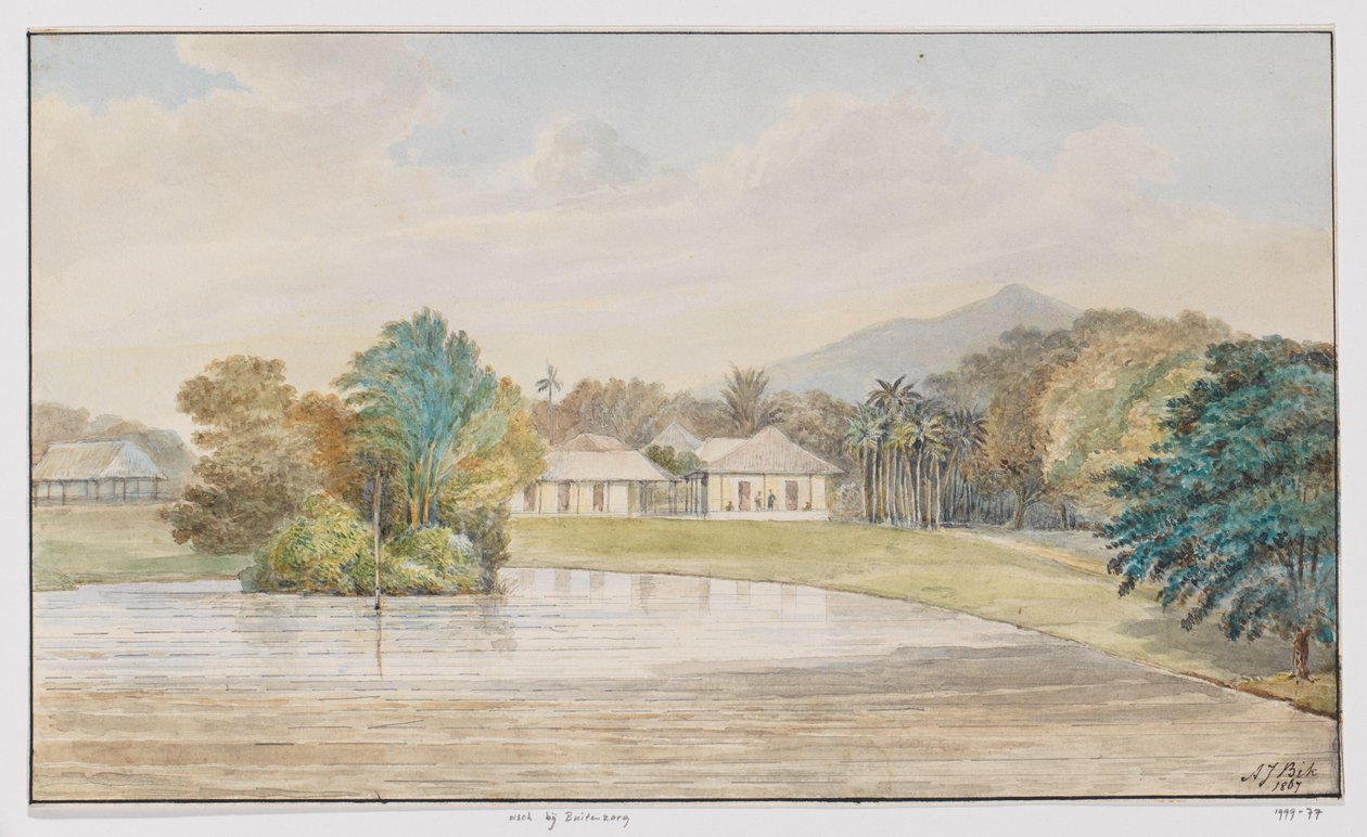 Landscape with House and Pond, West Java by Adrianus Johannes Bik