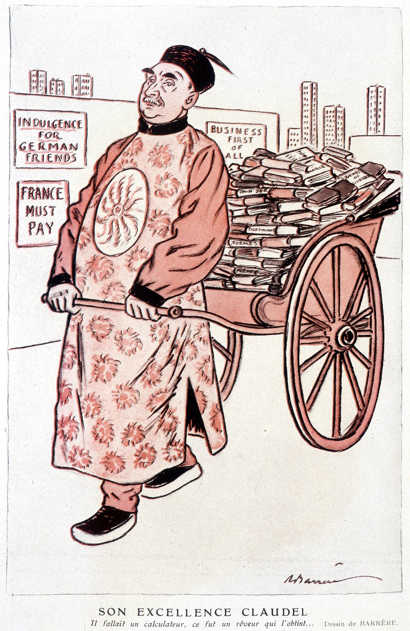 Cartoon about Paul Claudel, French poet and playwright by Adrien Barrere