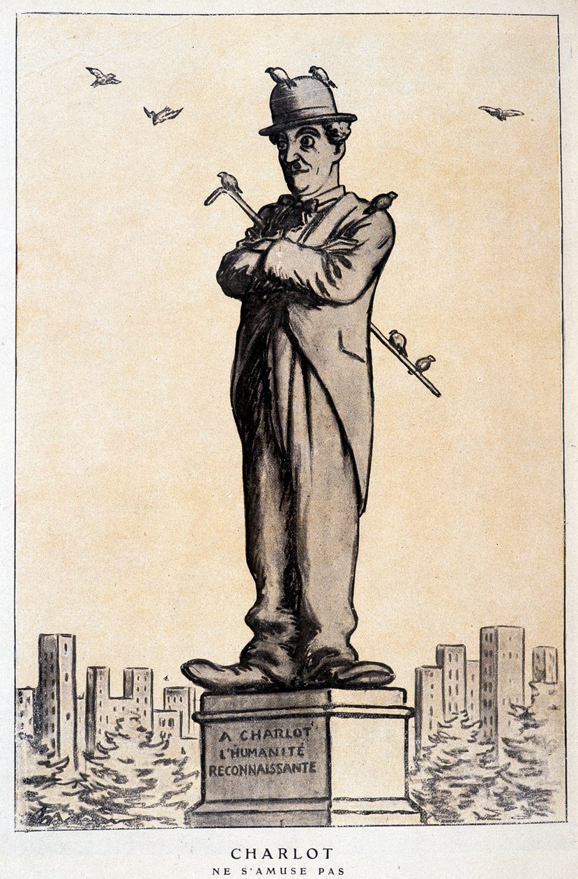 Charlot in statue with writing on the plinth: 