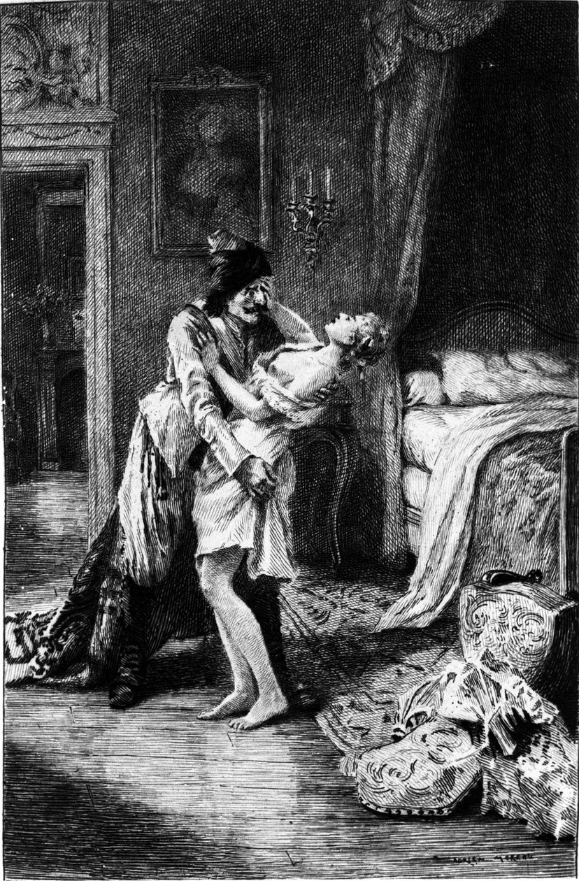 Engraving by Adrien Moreau (1843-1906) illustrating “Candide” by Francois Marie Arouet dit Voltaire (1694-1778) by Adrien Moreau