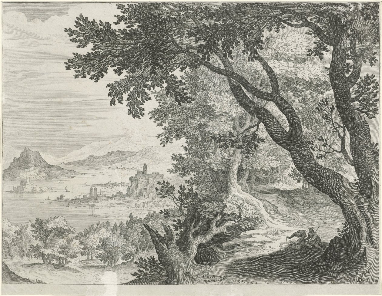Landscape with Two Figures Under a Tree by Egidius  Sadeler (II)