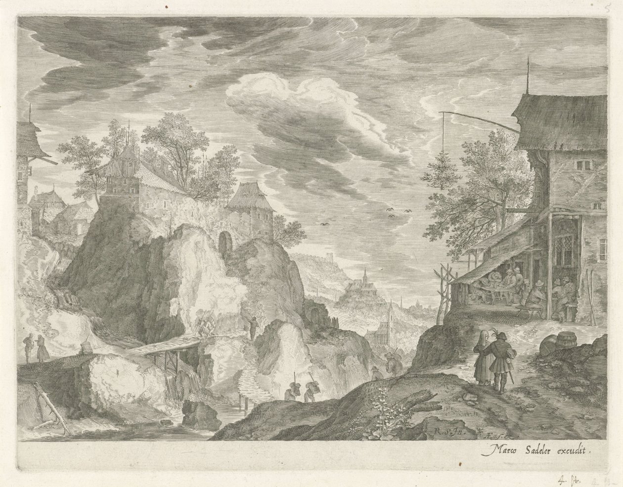 Rocky Landscape with Inn and Houses by Egidius  Sadeler (II)