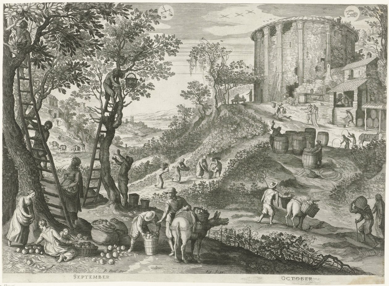 September and October from The Twelve Months in Six Italian Landscapes (series title) by Egidius  Sadeler (II)