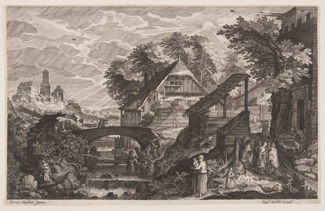 Farmhouses on the Right of a River, from Eight Scenes from Bohemia by Aegidius Sadeler II