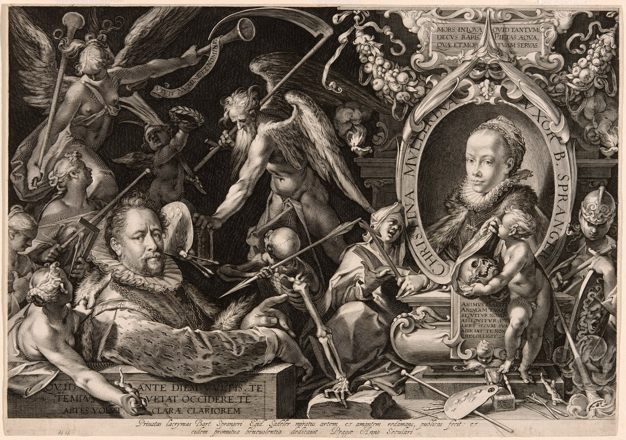 Portrait of Bartolomaeus Spranger with an Allegory of the Death of His Wife, Christina Müller by Aegidius Sadeler II
