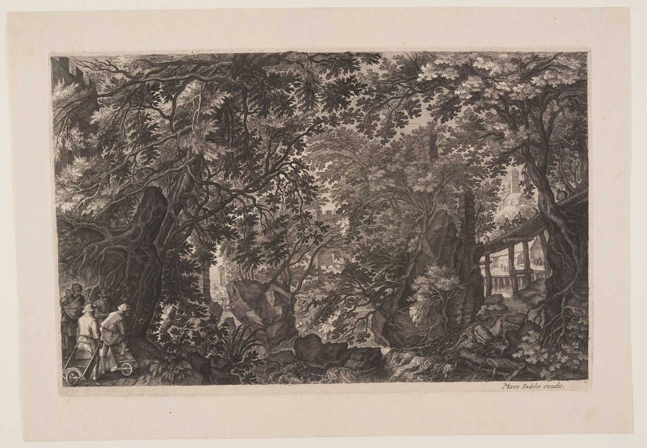 Scene Eight: A Forest with a Wooden Bridge, from Eight Scenes from Bohemia by Aegidius Sadeler II