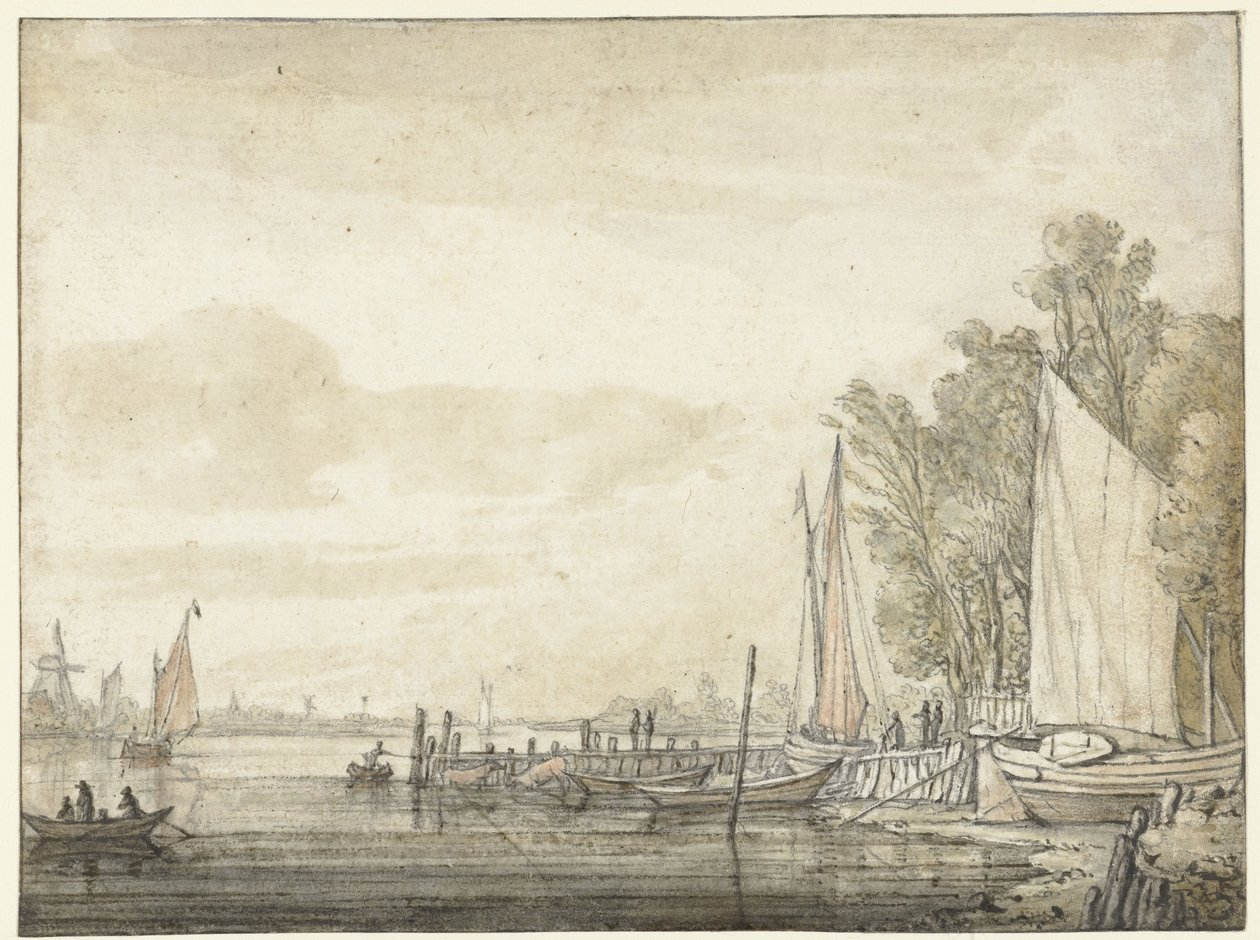 Boats at a Pier in a River by Aelbert Cuyp
