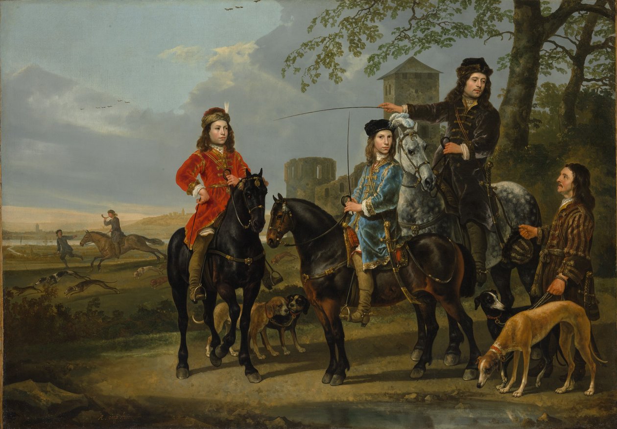 Equestrian Portrait of Cornelis and Michiel Pompe van Meerdervoort with Their Tutor and Coachman by Aelbert Cuyp